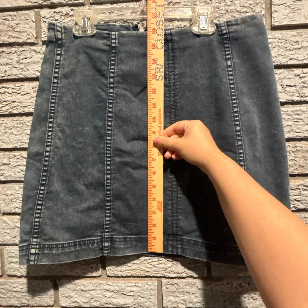 Free People Womens Denim Mini Skirt Size 10 Blue Acid Wash High Waist Seamed